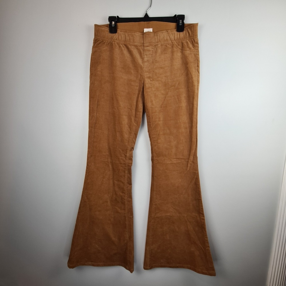 By Together Corduroy Flare Pants Elastic Waist Large Tan Stretch Hippie Festival